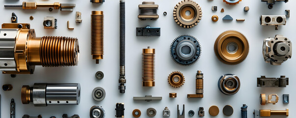 Poster - A collection of mechanical components arranged neatly, showcasing industrial design and engineering.