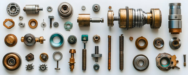 Poster - A collection of mechanical components arranged methodically, showcasing industrial design elements.