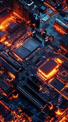 Poster - Futuristic Circuit Board Design with Neon Orange Highlights