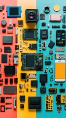 Poster - Colorful Layout of Electronic Components on Vibrant Background