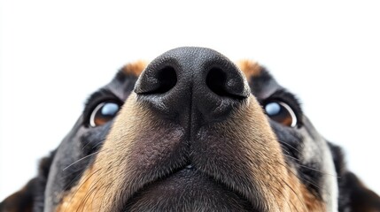 Poster - Close-up of a dog's nose and eyes against a white background.