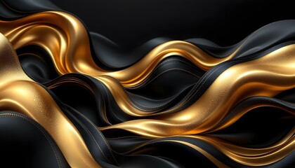 Aufkleber - Abstract waves of luxurious black lines on a gradient background with golden accents. Abstract futuristic waved dark black background design. Realistic 3d luxury flowing line background design