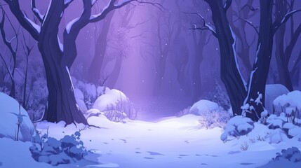 Poster - Mystical snowy forest path at twilight.
