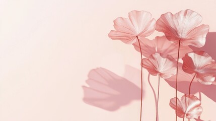 Poster - Pastel pink flowers with shadows on a soft pink background.