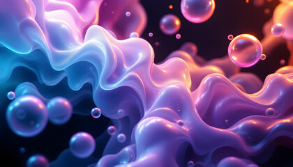 Aufkleber - Abstract blue and purple gradient color floating liquid blob. 3d rendering image with smooth transitions and vibrant hues. Pearlescent design abstract background. 3d abstract liquid shape design