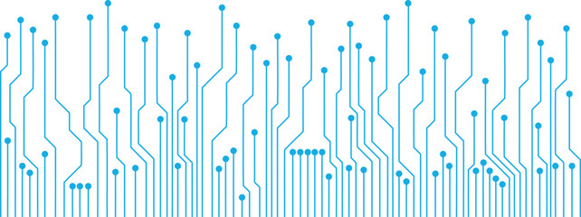 Poster - A minimalist blue and white illustration of a circuit board pattern with lines and dots symbolizing connections. 