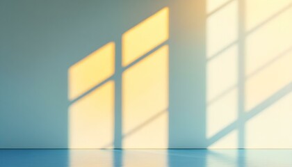 Poster - Minimal abstract light blue background for product presentation. Shadow and light from windows on plaster wall. Futuristic stage background with blue and pink neon light colors design
