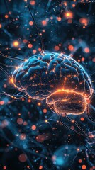 Poster - Futuristic Digital Brain with Glowing Neural Connections and Lights
