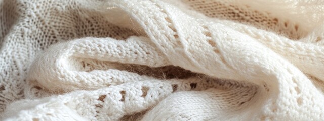 Poster - Close-up of creamy white knitted fabric with intricate lace pattern.