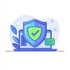 Poster - Secured laptop with a shield and checkmark.