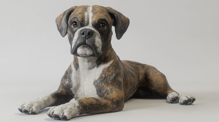 Aufkleber - Brindle boxer dog lying down, studio shot.