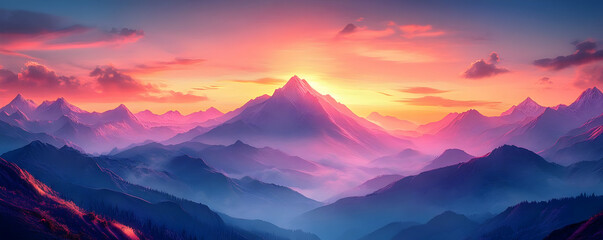 Sticker - A stunning sunrise over majestic mountains, showcasing vibrant colors and serene landscapes.