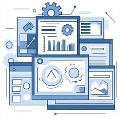 Poster - Data analysis, digital marketing, and system management illustration.