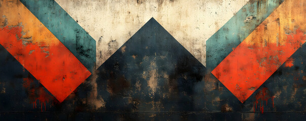 Poster - Abstract textured wall with geometric shapes and color contrasts.