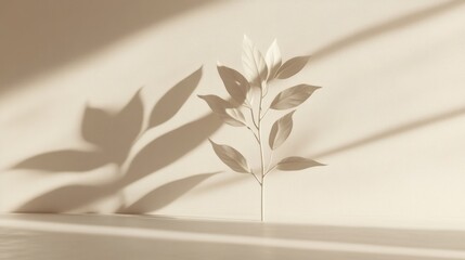 Aufkleber - Minimalist beige plant with shadow against light wall.
