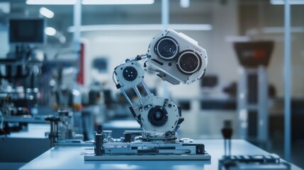 Aufkleber - An innovative robotics workshop with advanced tools and prototypes, Robotics equipment organized in a futuristic lab, Technological innovation style