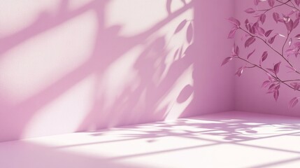 Aufkleber - Pink room corner with sunlight and plant shadows.