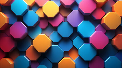 Poster - A vibrant arrangement of hexagonal shapes in various colors creating a dynamic pattern.