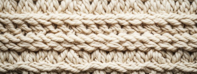 Poster - Close-up of creamy beige chunky knit fabric texture.