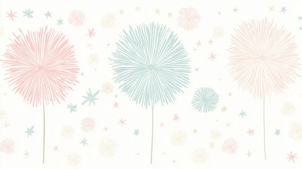 Wall Mural - Pastel Fireworks and Stars Festive Design