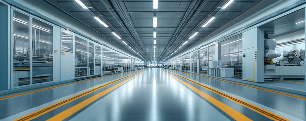 Poster - A modern industrial facility with clean lines and organized workspaces.