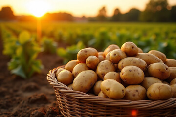 Canvas Print - basket of potatoes