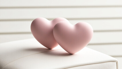 Poster - Two Delicate Pink Hearts on White Surface