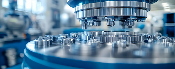 Poster - Close-up of precision machinery components in an industrial setting.