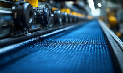 Poster - A close-up of a conveyor belt in an industrial setting, showcasing its operational mechanics.