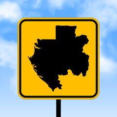 Wall Mural - Gabon map on road sign. Country map on yellow rhombus road sign. Vector illustration.