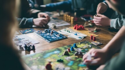 Poster - A carefully organized board game design and playtesting studio, Game prototypes and playtesting setups for strategic gameplay, Game designer style