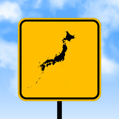 Wall Mural - Japan map on road sign. Country map on yellow rhombus road sign. Vector illustration.