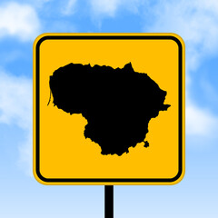 Wall Mural - Lithuania map on road sign. Country map on yellow rhombus road sign. Vector illustration.