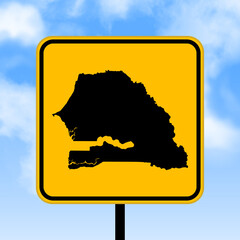 Wall Mural - Senegal map on road sign. Country map on yellow rhombus road sign. Vector illustration.