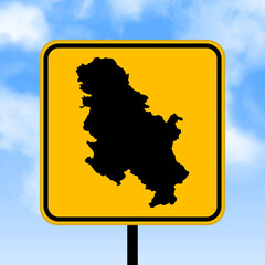 Wall Mural - Serbia map on road sign. Country map on yellow rhombus road sign. Vector illustration.