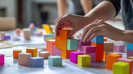 Aufkleber - A creative workshop with designers building interactive art installations from blocks, Blocks arranged for artistic installations, Interactive art style