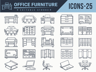 Office furniture Icons sat. Vector illustration in modern thin line style of office furniture icons.