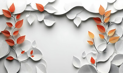 Poster - A minimalist design featuring layered paper leaves in white and autumn colors.