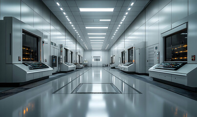 Poster - A sleek, modern industrial facility with advanced machinery and a clean, organized layout.