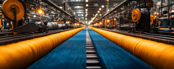 Poster - A textile manufacturing facility showcasing vibrant yarn production.
