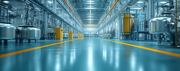 Poster - A spacious industrial facility with machinery and a clean floor, designed for production.