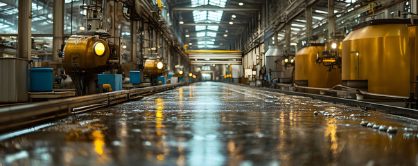 Poster - Industrial facility with reflective surfaces and large equipment for manufacturing processes.