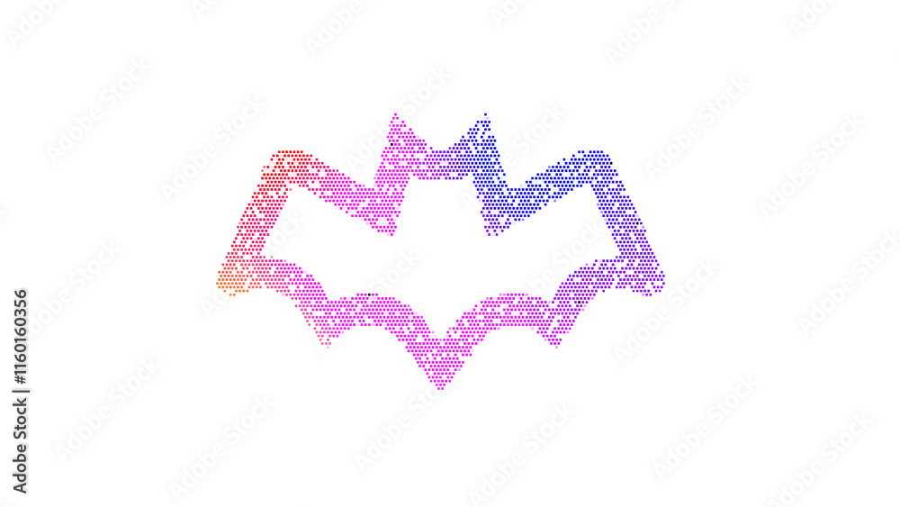 Icon bat is made up of LED square shapes. There are bright diodes and ...