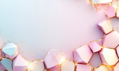 Poster - Soft Pink and Blue Abstract Background with Geometric Shapes and Sparkling Lights