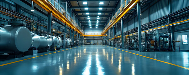 Poster - A spacious industrial facility with machinery and equipment for manufacturing processes.
