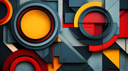 Poster - Abstract geometric composition featuring circles and shapes in vibrant colors.