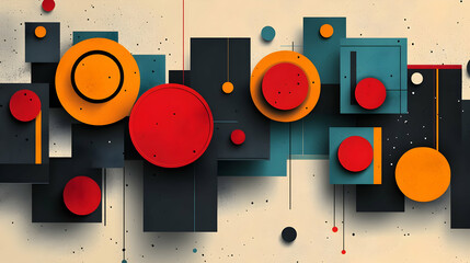 Poster - Abstract composition featuring geometric shapes in vibrant colors on a textured background.