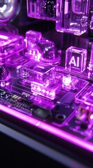 Poster - Transparent AI Circuit Board with Purple Illumination