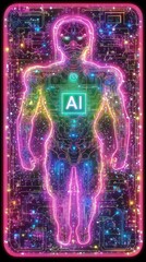 Poster - Neon AI Robot Circuitry Humanoid Design