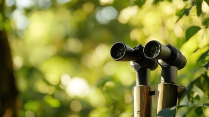 Poster - A serene birdwatching station in a lush nature reserve, Binoculars and guidebooks at the ready, Wildlife observation style